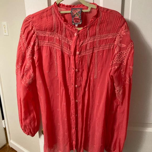 Johnny Was Tops - Johnny was Helia pink embroidered button down shirt blouse top